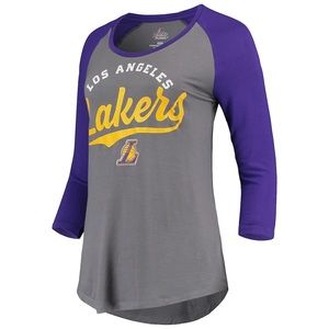 Women's Los Angeles Lakers Majestic Gray Iconic Raglan 3/4-Sleeve T-Shirt